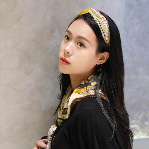 黄色条纹发箍丝巾套装简约布艺拼接压发2026新款高颅顶交叉发卡女