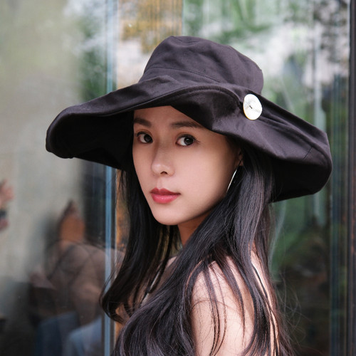 大帽檐珠贝扣防晒遮阳帽凹造型女夏季防紫外线女渔夫帽薄款太阳帽