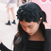 新款 法式 复古双发箍手工真丝麻立体雏菊花朵发卡加宽黑色发饰