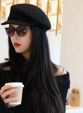 黑色羊毛呢鸭舌贝雷帽日系复古秋冬文艺报童帽气质羊毡帽画家帽