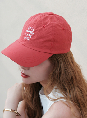 韩过代购 字母刺绣速干棒球帽显脸小女夏季薄款红色鸭舌帽百搭款