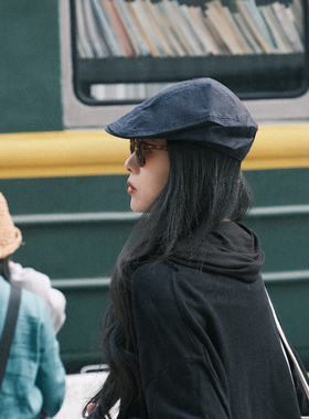 轻薄复古牛仔鸭舌帽女显脸小藏蓝色前进帽贝雷帽报童帽画家帽