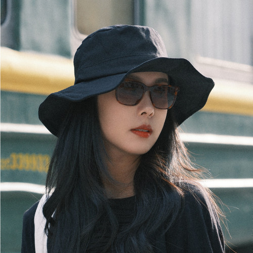 渔夫帽防晒耀司遮阳黑色复古休闲盆帽大帽檐显脸小帽子