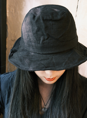 亚麻百搭礼帽短檐黑色渔夫帽夏季防晒遮阳帽子逛街可折叠女士透气