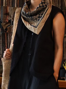 阿耷原创 （+）复古文艺小众丝绵混纺方巾 优雅百搭 75cm