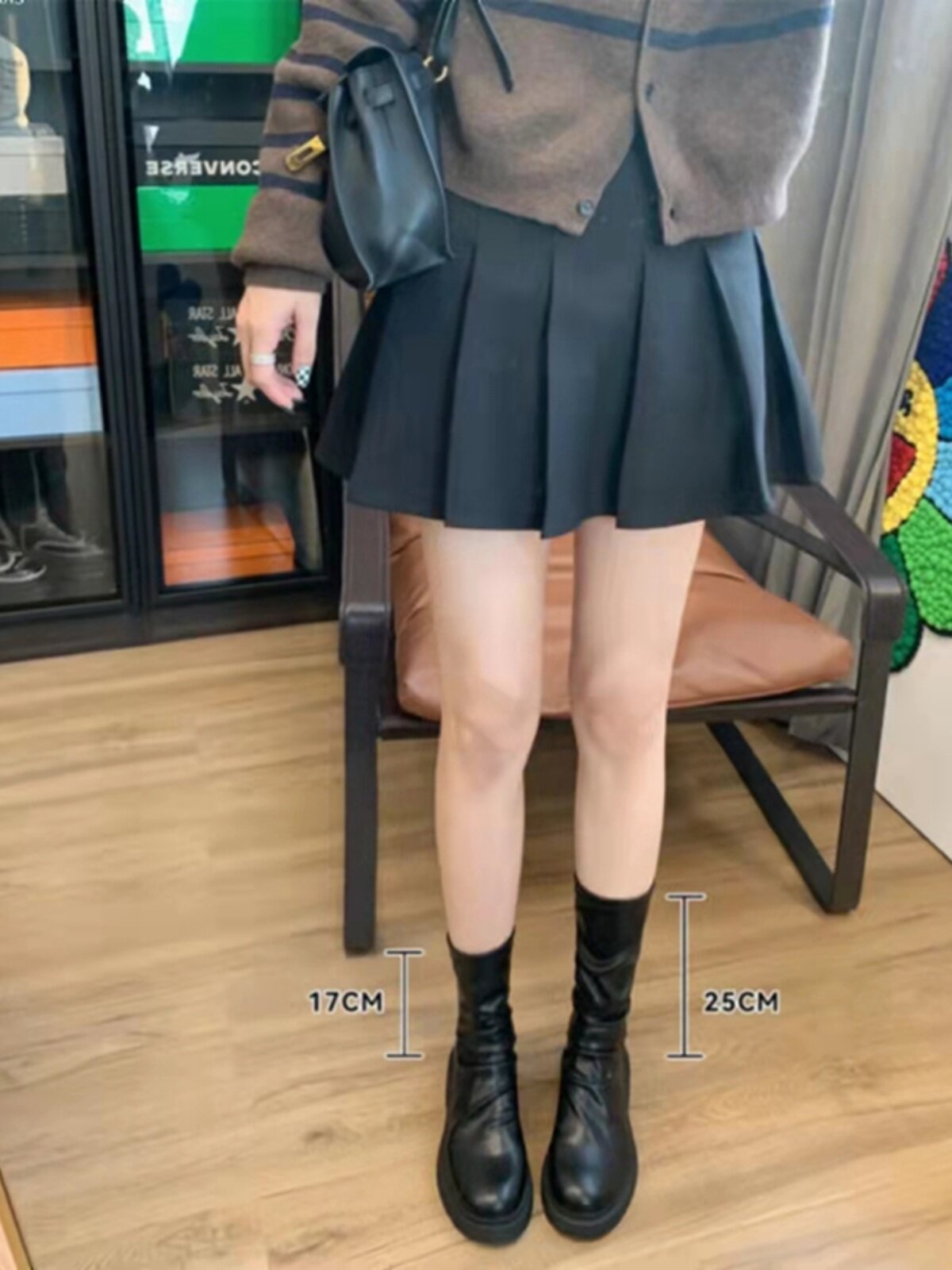 2024 NEW SKINNY BOOTS WOMENS SPRING AND AUTUMN PILE PILE MEDIUM LEATHER BOOTS BOOTS BOOTS WOMENS SMALL PEOPLE DONT KNEE ELASTIC BOOTS