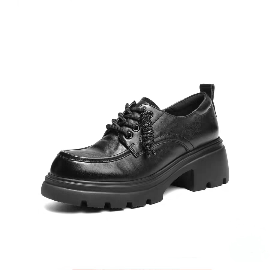 商场同款2026春款复古厚底牛津鞋女款乐福黑色小皮鞋深口单鞋E9N1