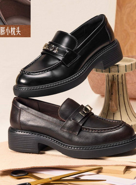 商场同款复古低跟乐福鞋女2026春季新款黑色小皮鞋深口单鞋子F2G1