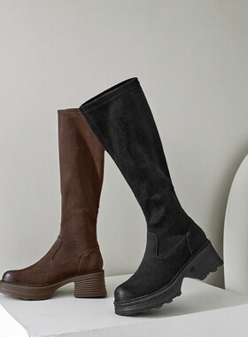商场同款撤柜女鞋骑士弹力靴女2025冬新款加绒显瘦瘦长筒靴子E5G1