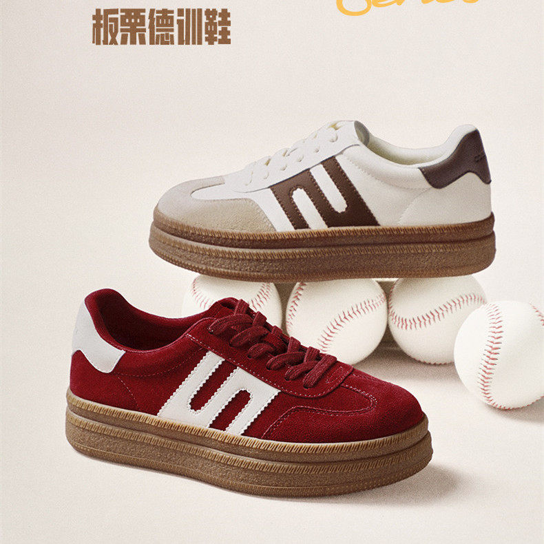 商场同款2026春季新款跑道板栗德训鞋红色新年厚底休闲板鞋E9Z1