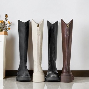 新款 小V弹力靴25冬季 厚底加绒显瘦骑士靴子E5F2D 撤柜女鞋 商场同款