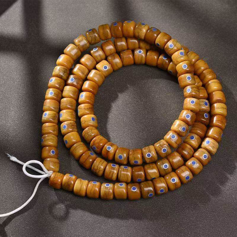 藏式桶珠108颗牦牛骨镶嵌青金手串文玩饰品佛珠长串男女项链