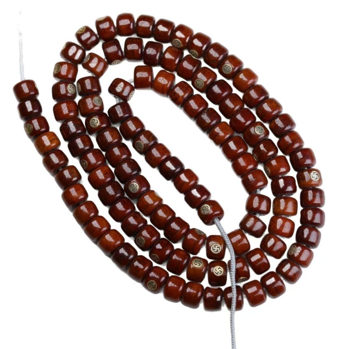 藏式老料牦牛骨做旧108桶珠手链做旧牛骨桶珠DIY佛珠配件手串项链