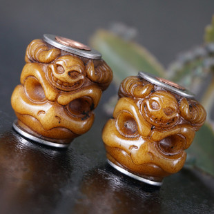 藏式回流牦牛骨雕刻大鹏鸟腰珠陪配珠DIY文玩手链铜镶嵌孔道隔珠