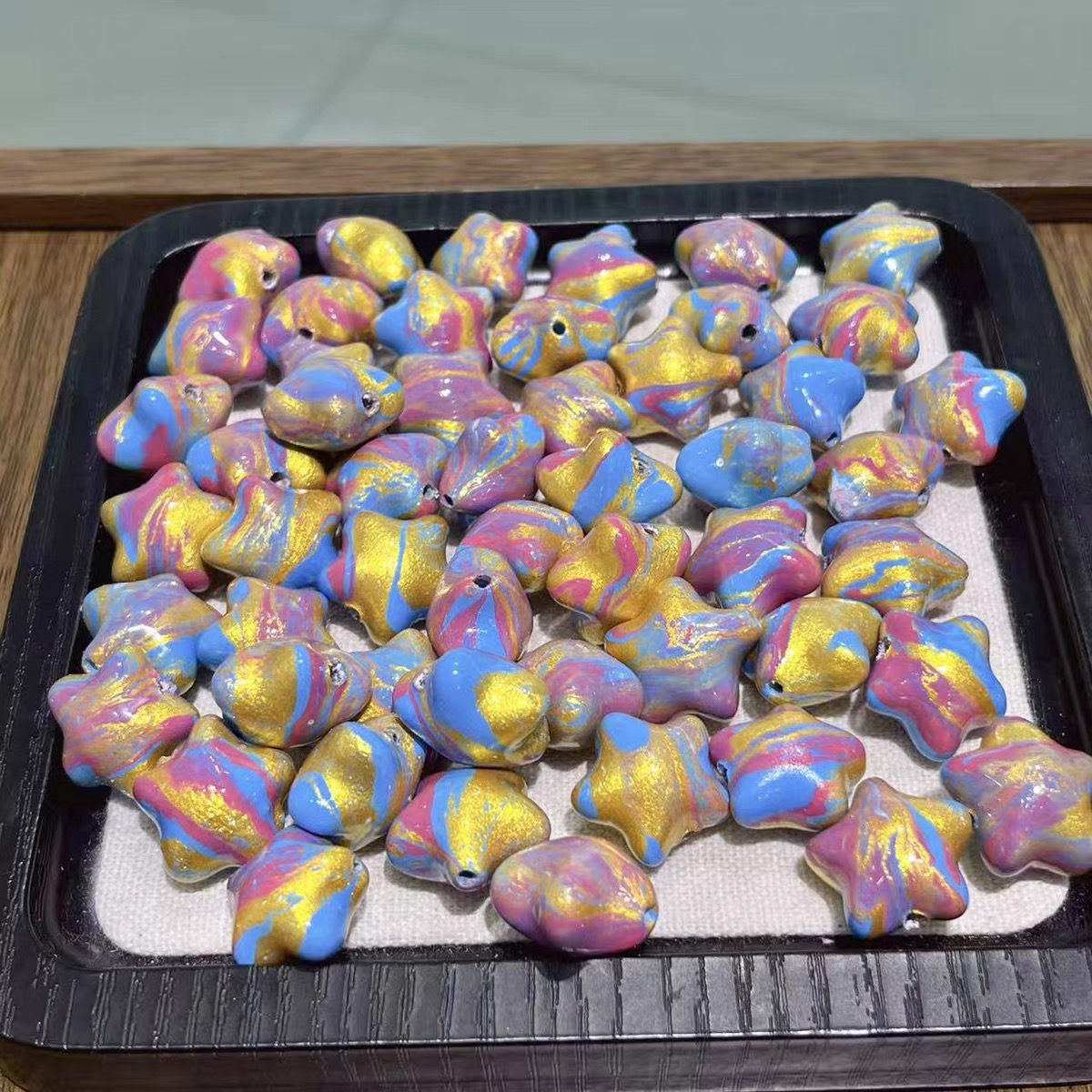 大漆星星五角星配件配饰散珠子 diy手链项链大漆星星珠子