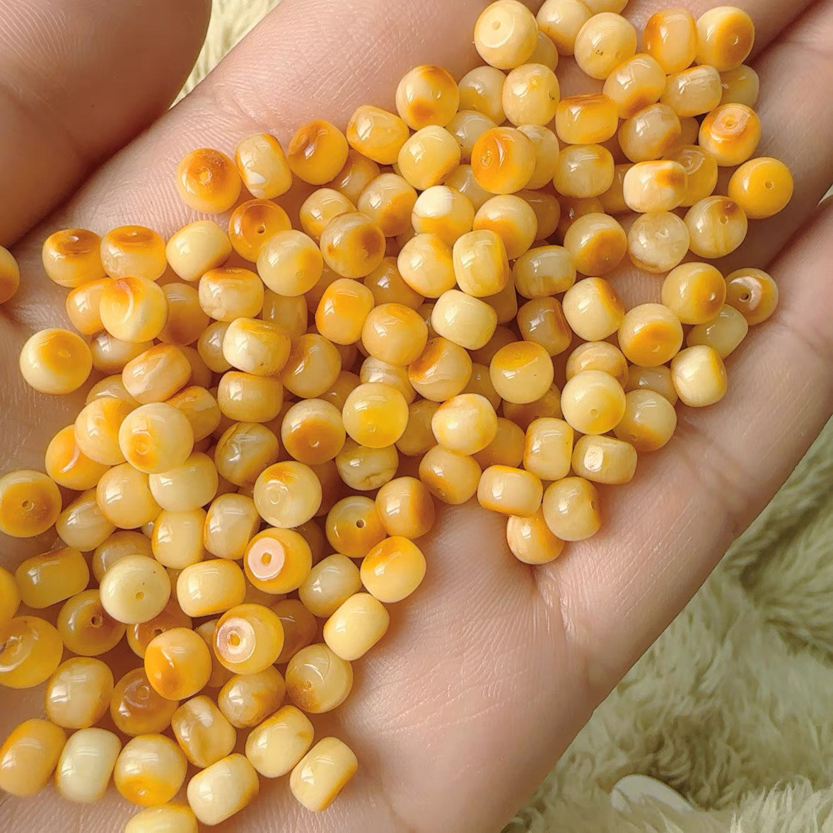 保真天然琥珀蜜蜡白花俏色老型珠散珠子diy手串项链挂件配饰隔珠