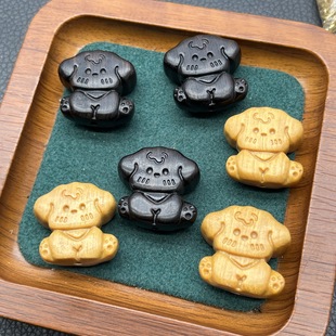 檀木黑炭小狗三通配件手工diy文玩时尚配饰佛珠串珠手链隔珠