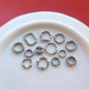 老银子配饰錾刻锤纹盘缠闭口环连接圈银环子三七银饰diy串珠编绳