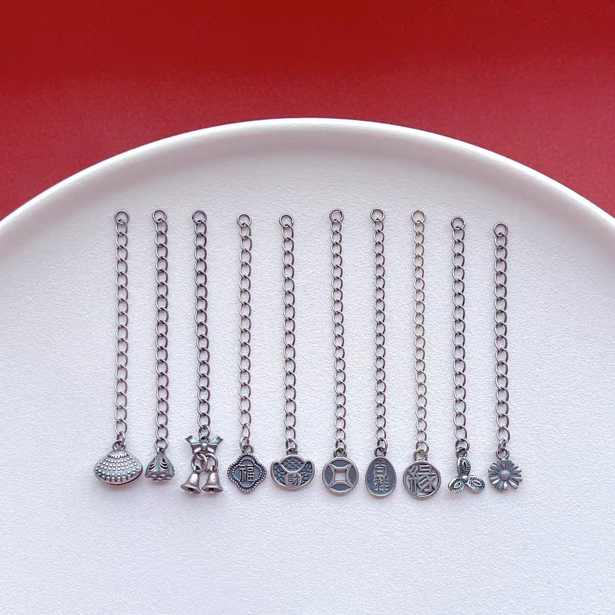 老银子配饰贝壳福字如意锦鲤钱币元宝小雏菊延长链手链项链加长链