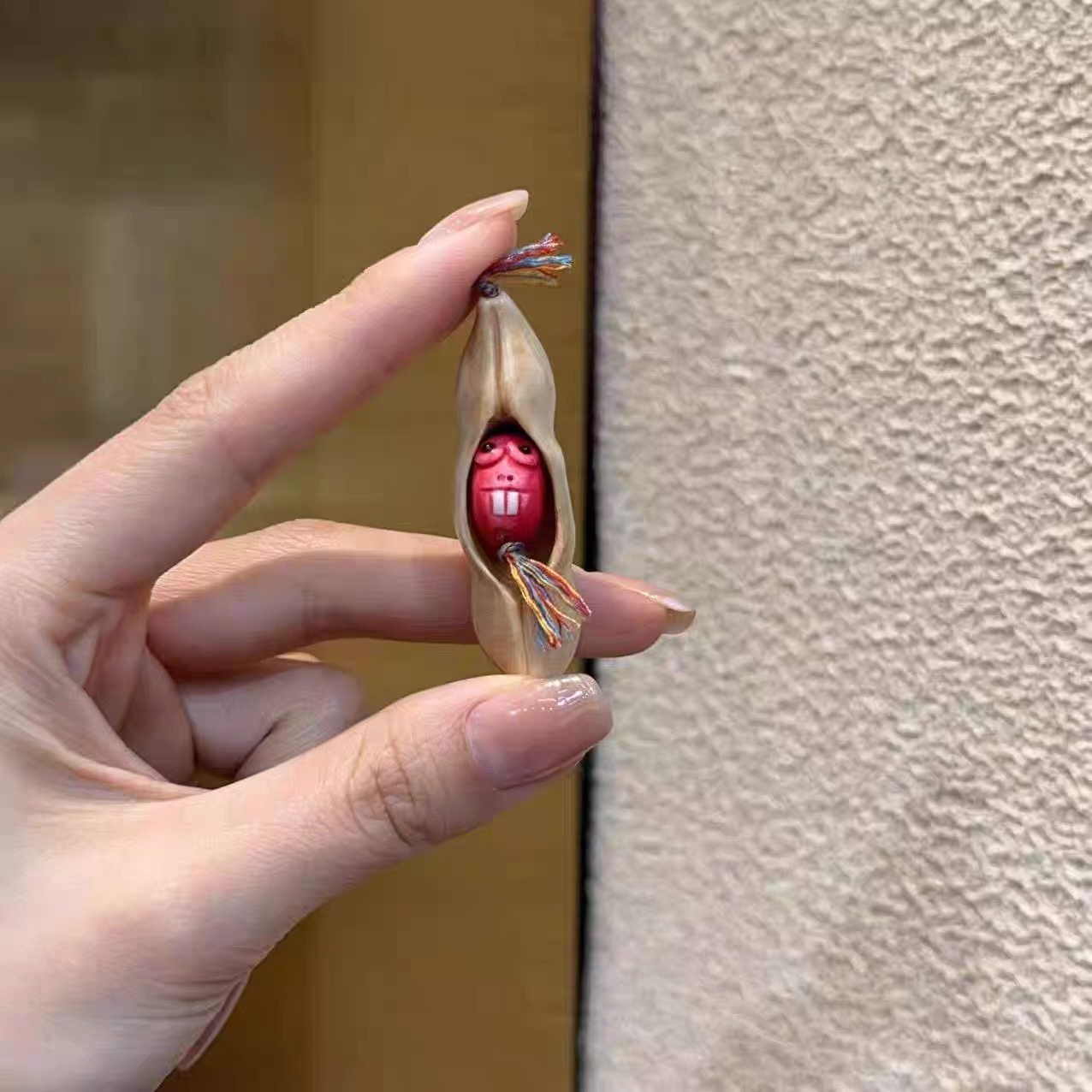 鹿角根付豌豆荚福豆开心豆DIY文玩手串配饰手捻跑环小众吊坠