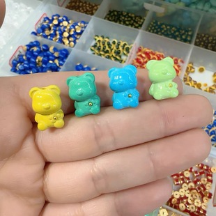 菱镁矿绿松石镶嵌款小熊上下孔可爱小花熊手工diy手串挂件配饰珠