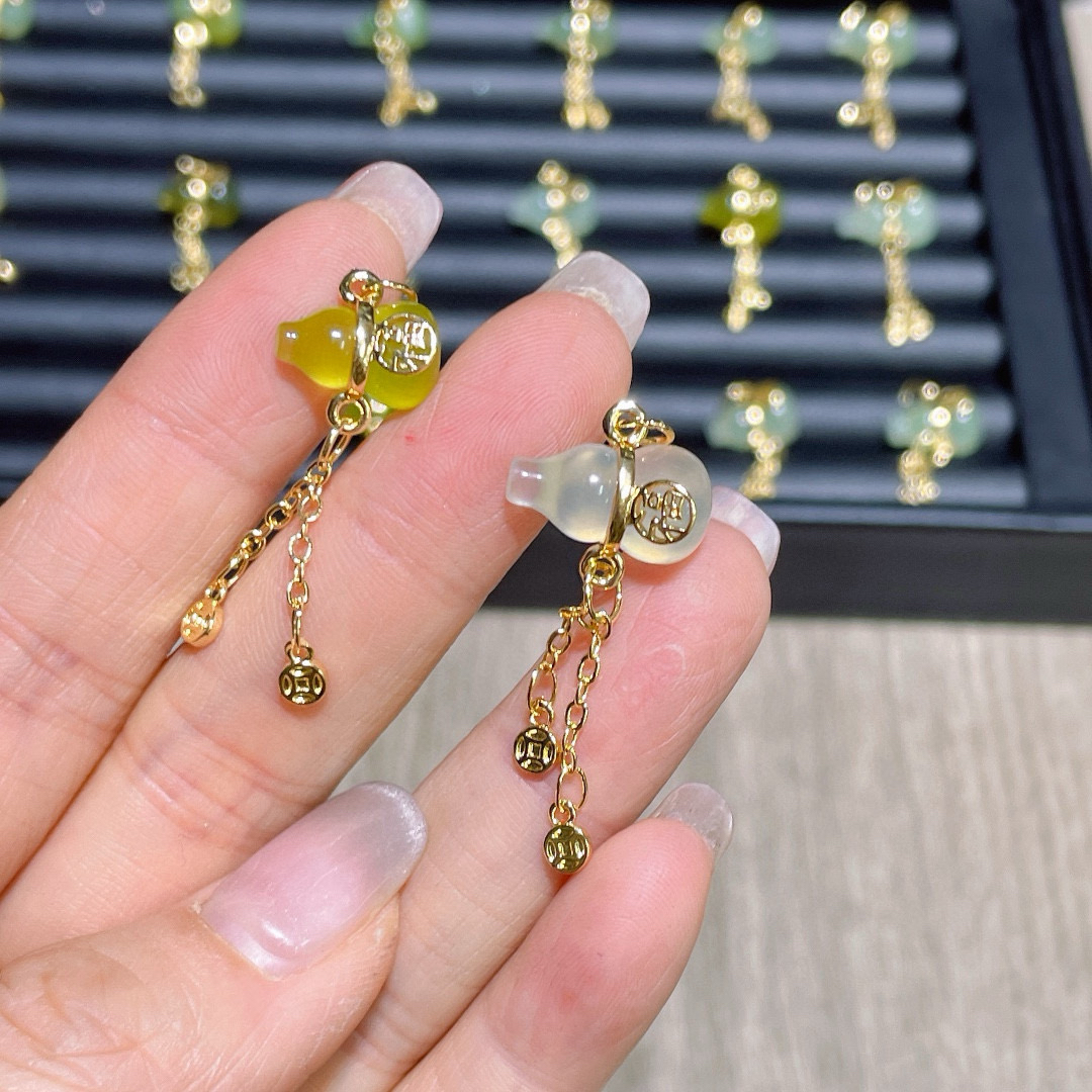 岫玉葫芦吊坠挂件铜钱流苏小提溜diy手链串珠材料配件文玩饰品CF
