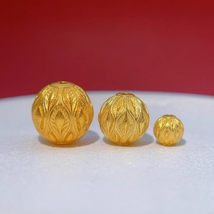 925古法银镀金配件錾刻凤羽珠圆珠隔珠腰珠散珠子diy水晶手串配饰