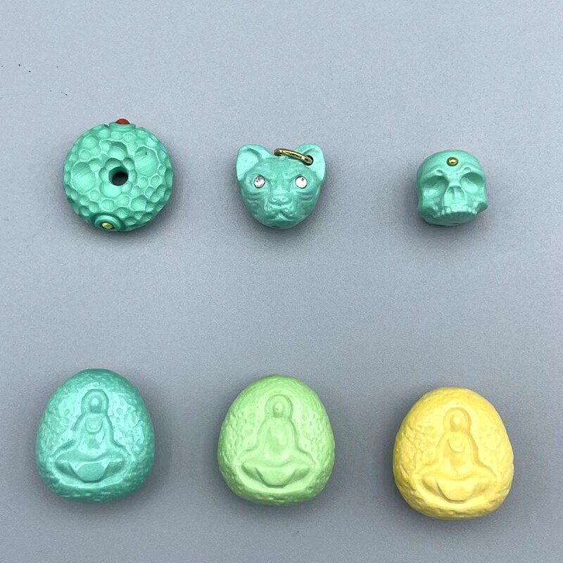 湖北绿松石配件菱镁矿松石骷髅头法老猫文玩佛珠手串配项链diy图片