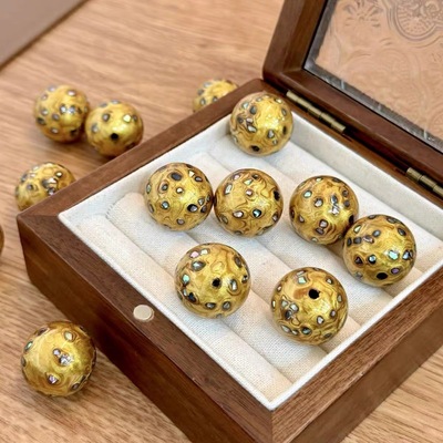 黄色精工大漆珠子配件配饰散珠子 diy手链项链大漆散珠子