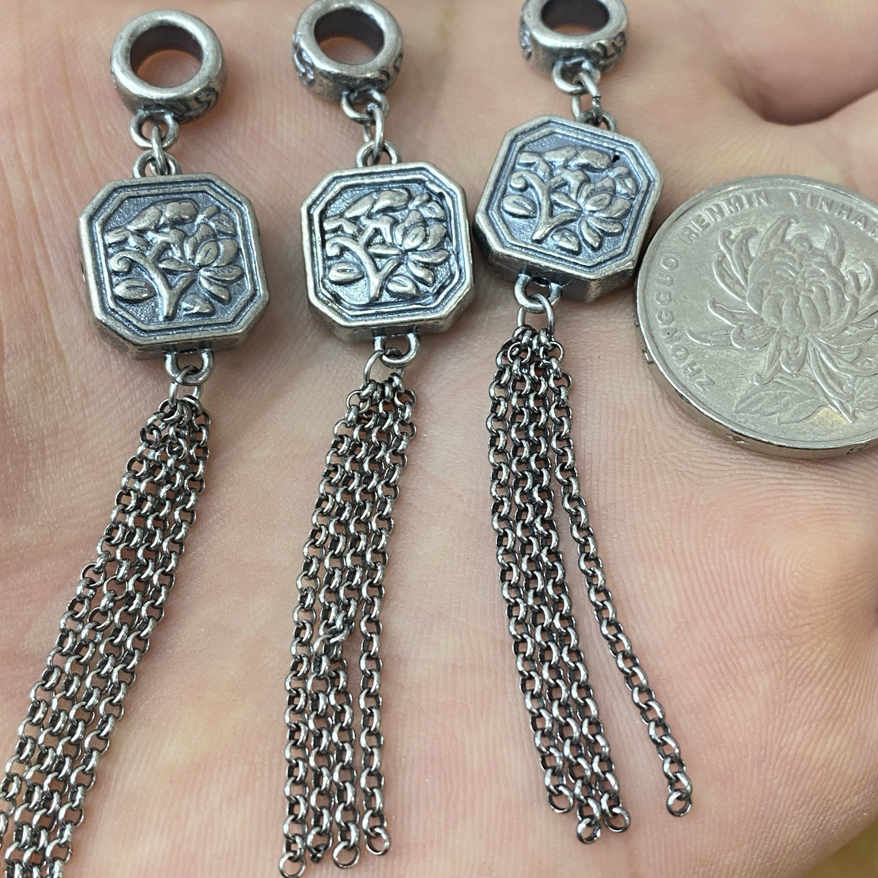 精工三七老银流苏diy隔珠隔片花托配饰手链弯管项链吊坠饰品SH