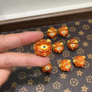 鹿角根付大眼怪吞金兽配件手工编织手绳项链文玩佛珠手串配饰