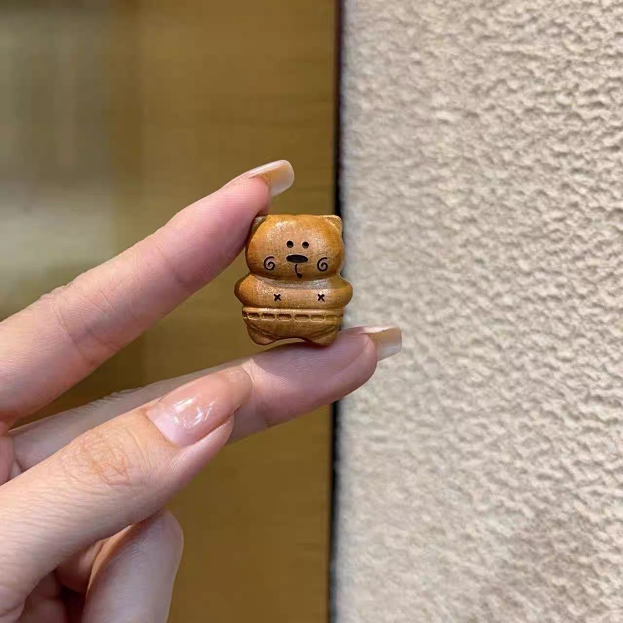 桃木雕刻整身立体熊上下孔配件diy手链文玩手串饰品配饰隔珠