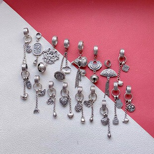 老银子配饰莲蓬葫芦锦鲤莲花跑环流苏穗子吊坠三七银饰diy串珠子