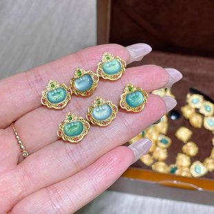 高品k金镶嵌蓝水翡翠通孔配件手工diy文玩时尚 配饰佛珠串珠手链