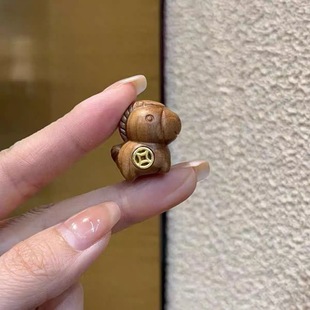 老桃木镶嵌钱币款马上有钱上下孔文玩手串配饰配件diy手串挂件