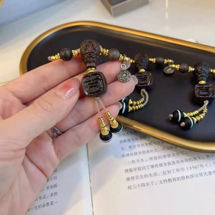 沉香木三通套装万向轴搭配一线天珠配件文玩佛珠手持三通配饰