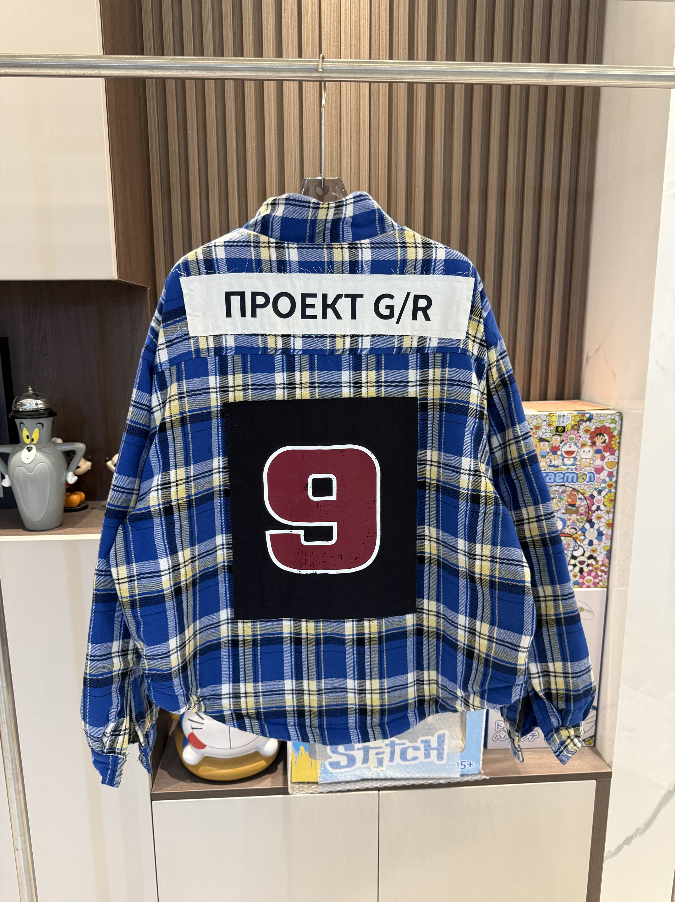 GRAILZ PROJECT G/R美式休闲蓝黄格纹俄文贴布棉服加厚宽松外套男