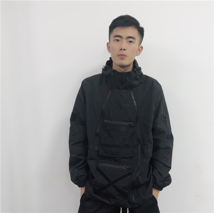 Bgg春秋简约日系多拉链大口袋运动户外机能男士港风纯色风衣外套