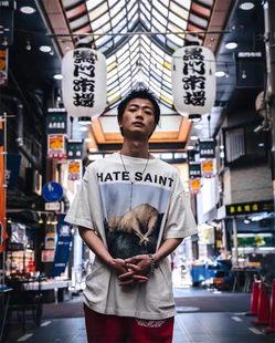 SaintMichael日系街头小众潮牌复古天使绵羊主题印花宽松短袖T恤