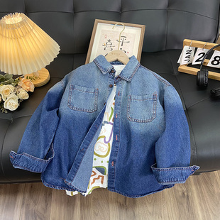 儿童中大童渐变色牛仔外套 男女童春秋牛仔衬衫 海洋家特价 童装