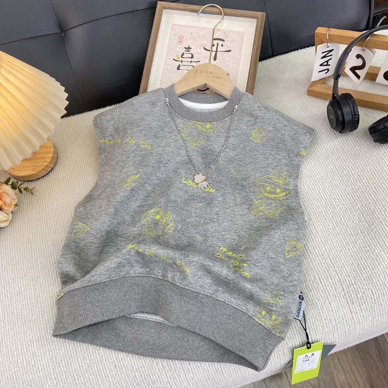 海洋家特价童装 男女童潮款连帽卫衣马甲中大童无袖上衣潮款背心