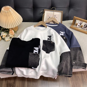 拼接长袖 海洋家特价 卫衣儿童假两件新款 男女童中大童潮款 上衣 童装