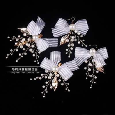 日韩风手工珍珠发夹丝带蝴蝶结
