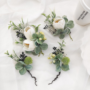 清新白青绿色复古森系新娘头饰发夹边夹婚纱礼服新中式发饰高级感