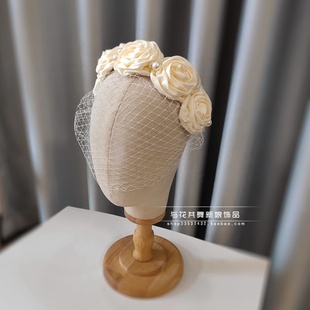 复古新娘网纱遮面发箍百搭婚纱礼服配饰花朵头饰写真婚纱照装饰品