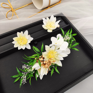 森系超仙白莲花发夹女韩式甜美花朵头饰结婚礼发饰新娘拍摄影道具