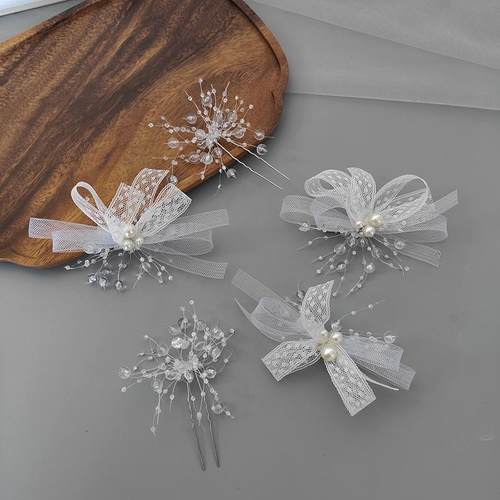 新款手工花朵网纱边夹对夹短发