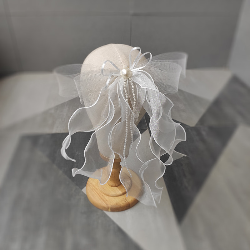 新娘头饰2022新款超仙绢纱网纱大蝴蝶结控头纱造型结婚礼服配饰