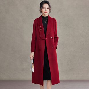 国风红色双面呢大衣女2026新款秋冬高端贵夫人妈妈装羊毛呢子外套