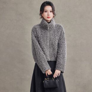时尚立领羔毛短外套女2026秋冬新款保暖加厚毛绒大衣休闲宽松夹克